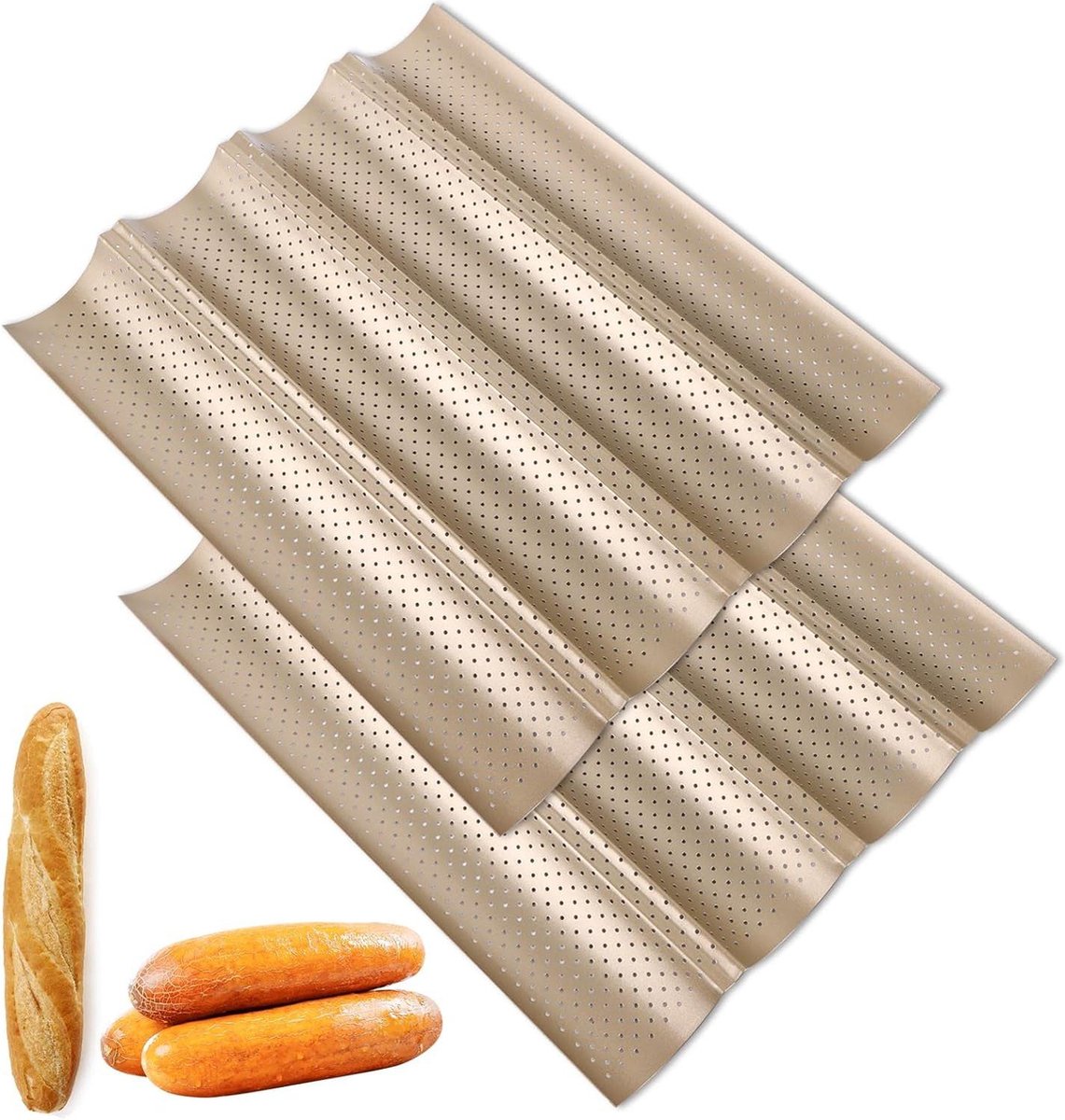 Baguette-bakvorm 38 cm x 33 cm voor 4 baguettes - Anti-aanbaklaag - Koolstofstaal