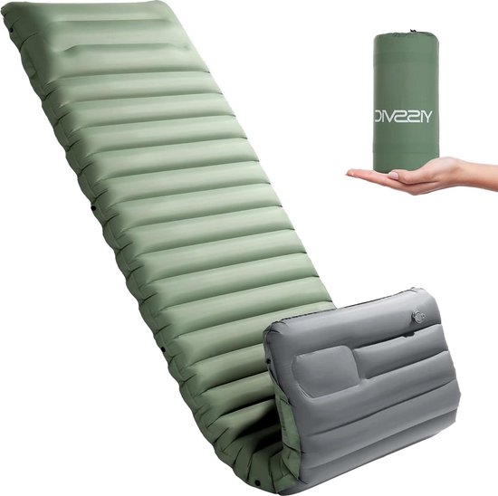 Yissvic Isomat Camping Sleeping Mat 10 cm Thick Sleeping Mat with Foot Pump Sleeping Mat Self-Inflating Ultralight for Hiking Outdoor Grey Green