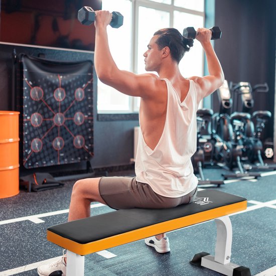 HOMCOM-Hantelbank-Stahl, PVC, Schaumstoff-L112x B62 x H43 cm-Schwarz+Weiß+Orange