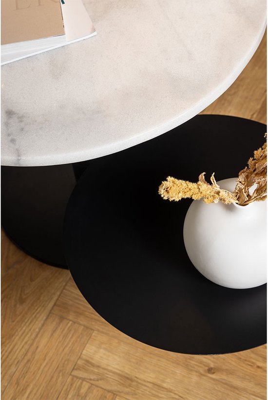 Table de salon Lahti - avec fonction pivotante - marbre blanc/noir - Actona - Tables basses en marbre - Blanc - Marbre|Acier - Tables basses en marbre