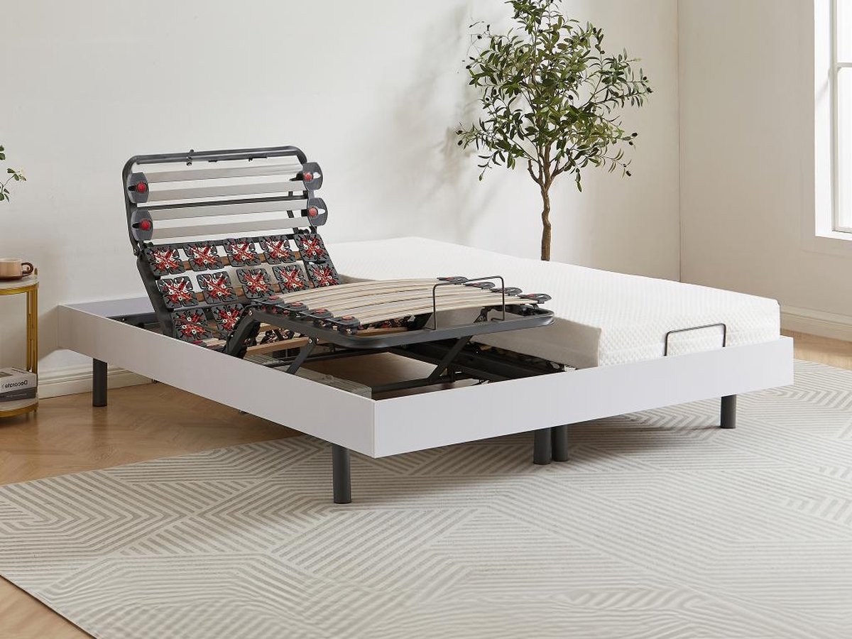 Vente-unique Handmatig verstelbare bedbodem met 2x28 contactplaatjes decoratief van wit hout YSMÉE - 2x80x200cm - motoren OKIN