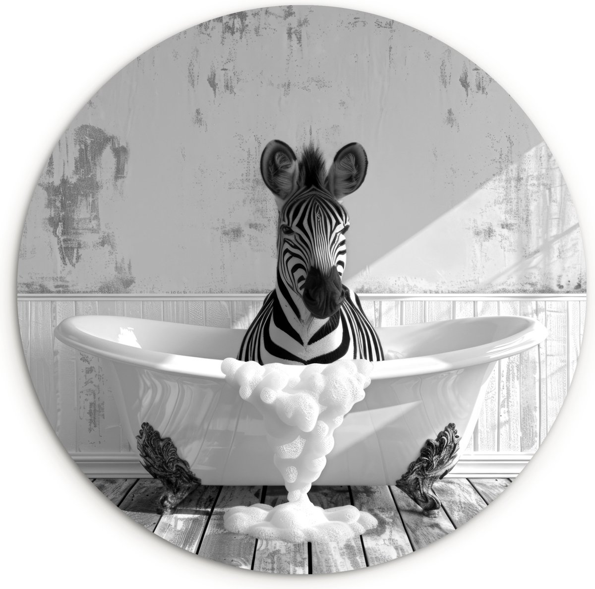 WallCircle Wandcirkel 120x120 cm - Muurcirkel Zebra - Wilde dieren - Vintage - Badkamer - Muurdecoratie woonkamer - Wanddecoratie slaapkamer - Kamer decoratie accessoires - Ronde schilderijen - Woonaccessoires binnen cirkel Zebra - Badkuip