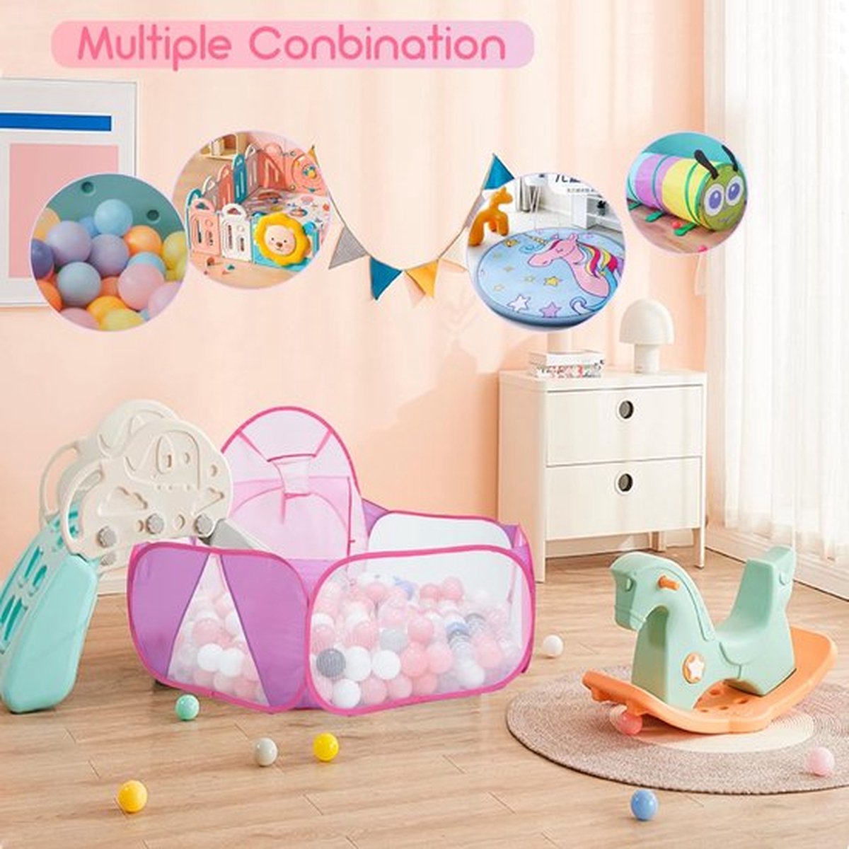 Eocolz Piscine à Balles Pop-up – Tente Hexagonale Avec Panier De Basket, Sac De Rangement, Balls Non Incluses