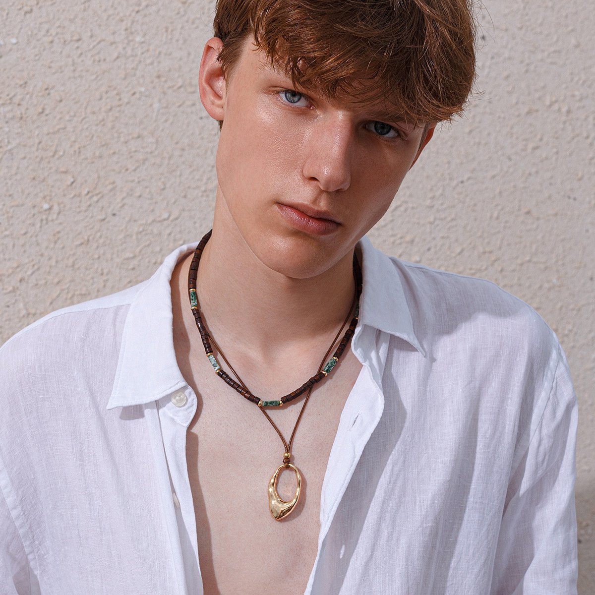 Helin life Klassieke ketting heren -Meerlaags Kettingen set-Schakelketting-Kralen&turkoois&staal hanger-Cadeau voor Man -Retro&Punk -Handgeweven-Geschenkdoos en wenskaart-Mannen Cadeautjes