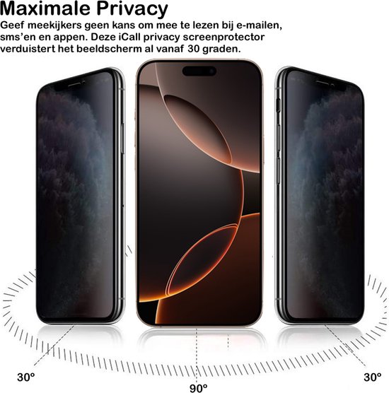 Privacy Screenprotector geschikt voor iPhone 16 Pro - Volledig Dekkend Gehard Glazen Tempered Glass Krasbestendige Screen Protector