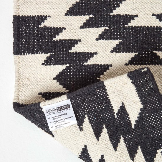 Homescapes Tapis Kilim en coton à motif géométrique noir et blanc - Zurich - 66 x 200 cm