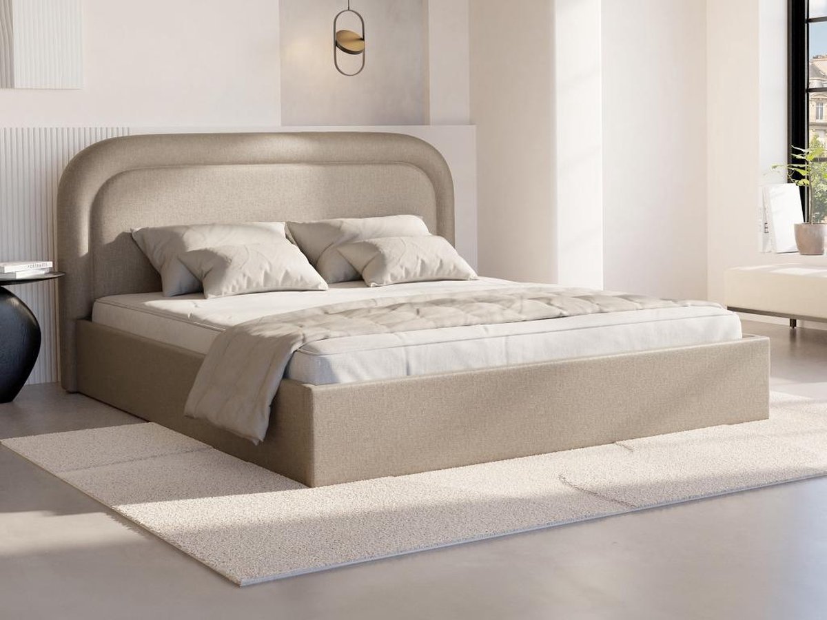 Vente-unique Bed met opbergruimte stof beige 140 x 190 cm