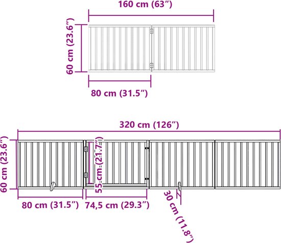 vidaXL - Hondenhek - inklapbaar - 8 - panelen - 640 - cm - populierenhout - bruin