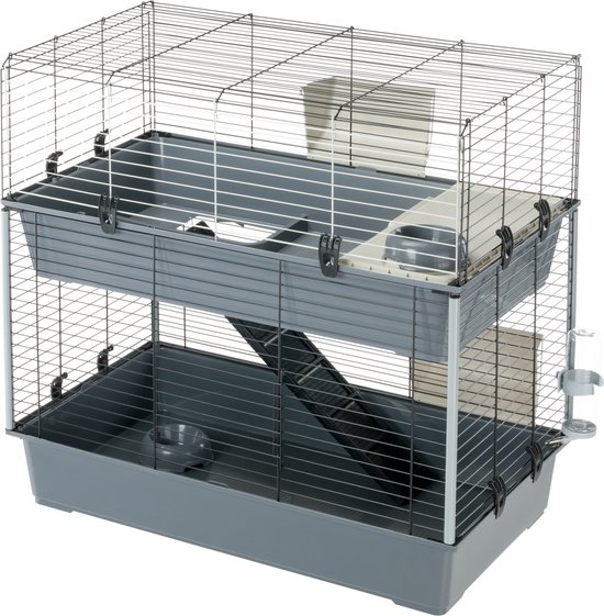 Ferplast Konijnenkooi Rabbit 100 Dubbel - Dierenverblijf - 95x57x93.5 cm Grijs