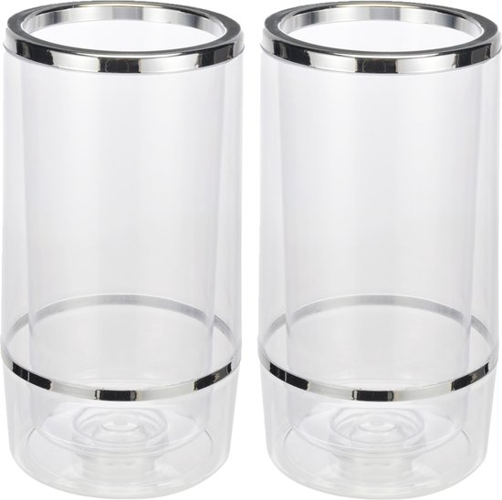 Set van 3x stuks wijnkoelers transparant kunststof 23 cm - Champagnekoeler - Flessenkoeler van Orange85 — afbeelding 4