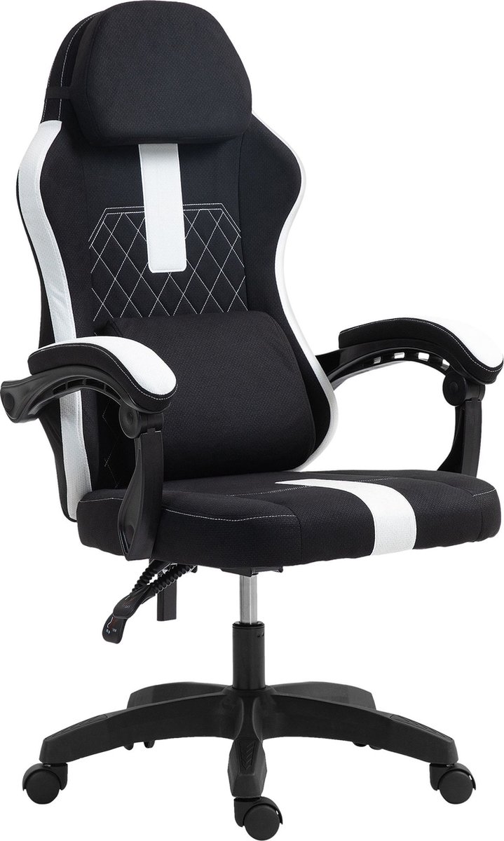 CLP Miltona Bureaustoel - ergonomisch - voor volwassenen - gaming - stof - zwart/wit