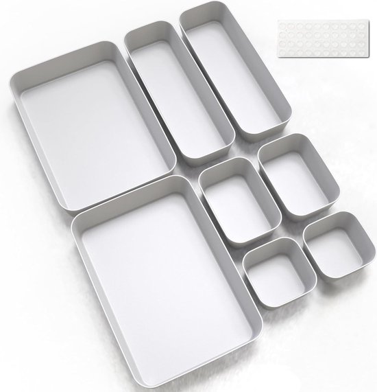 wintfarm Lade-opbergsysteem, 22 stuks, lade-organizer, keuken, bureau, organizer, lade-inleggers, drawer organizer voor keuken, kantoor, badkamer, kaptafel (wit