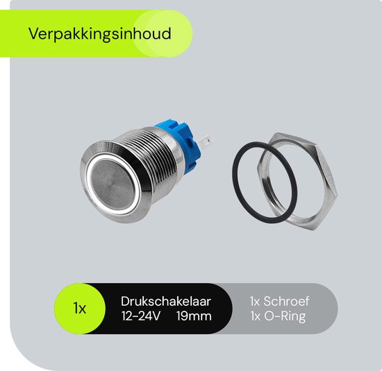 HOGE RONDE METALEN SCHAKELAAR SPDT 1NO 1NC - GROENE RING - Hoge ronde