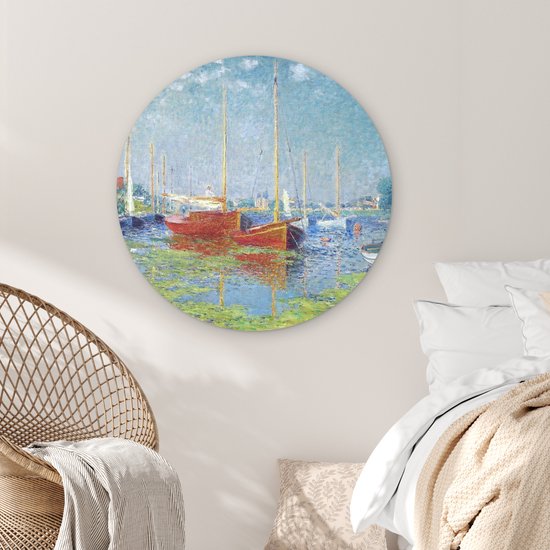 Cercle Mural - Cercle Mural Intérieur - Bateaux Rouges à Argenteuil - Tableau de Claude Monet - ⌀ 90 cm - Décoration murale - Peintures Ronds