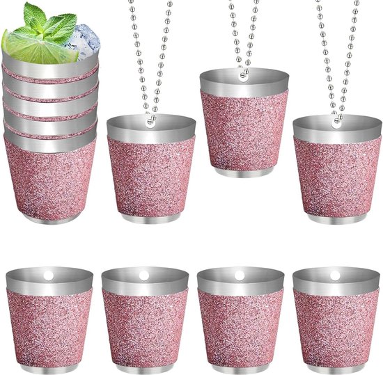 Foto: 12 delige metalen hangende shot glazen chain 30ml roze bruiloft party wijnproeverij carnaval feesten