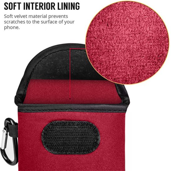 Étui universel pour téléphone taille M (15 x 7 cm) - Pochette en néoprène MobyDefend avec mousqueton - Étui à insérer - Étui à boucle de ceinture - Rouge - Étui pour téléphone portable - Étui pour téléphone Convient pour : Universel