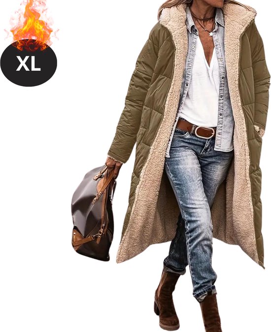 Nivard Winterjas - Parka Dames Winterjas - Winter - Volwassen - Stijlvol - Lange Jas Dames - Mantel Vrouwen - Legergroen - XL