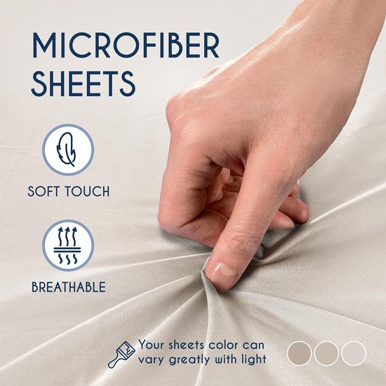 Dreamzie Hoeslaken 140x190/200 Kap 35 cm voor dik matras - 100% microvezel - Beige, gecertificeerd zonder chemische producten (Oeko TEX), hoeslaken met volledig elastiek