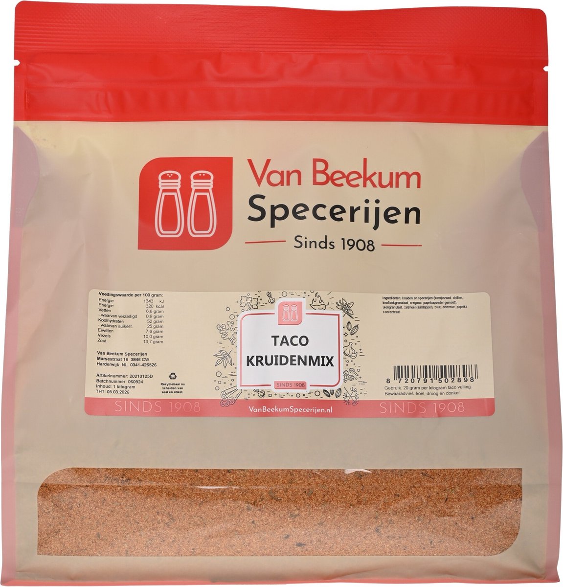 Goedkoopste Van Beekum Specerijen - Taco Kruidenmix - 1 KG (hersluitbare stazak