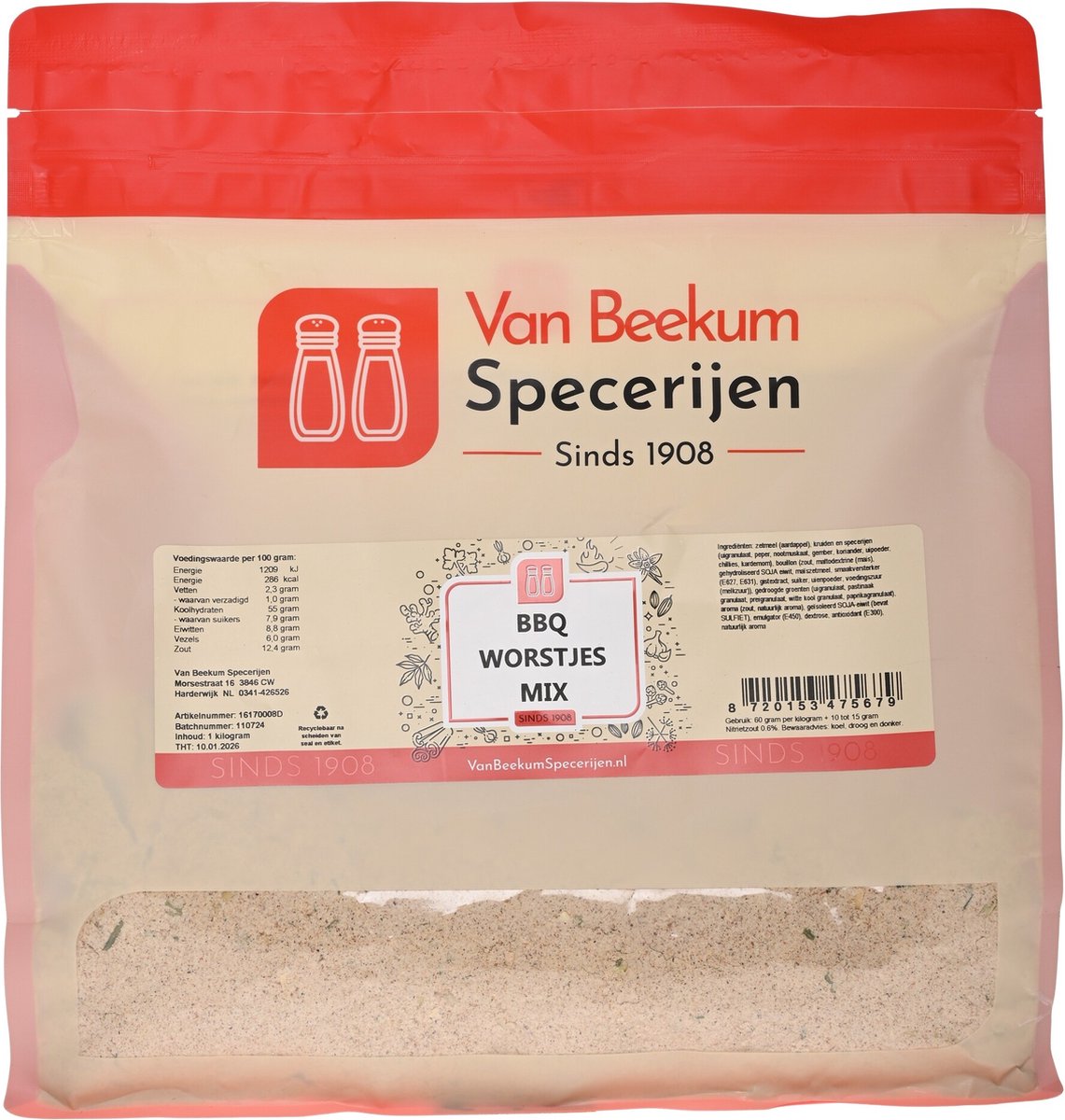 Goedkoopste Van Beekum Specerijen - BBQ Worstjes Mix - 1 KG (hersluitbare stazak