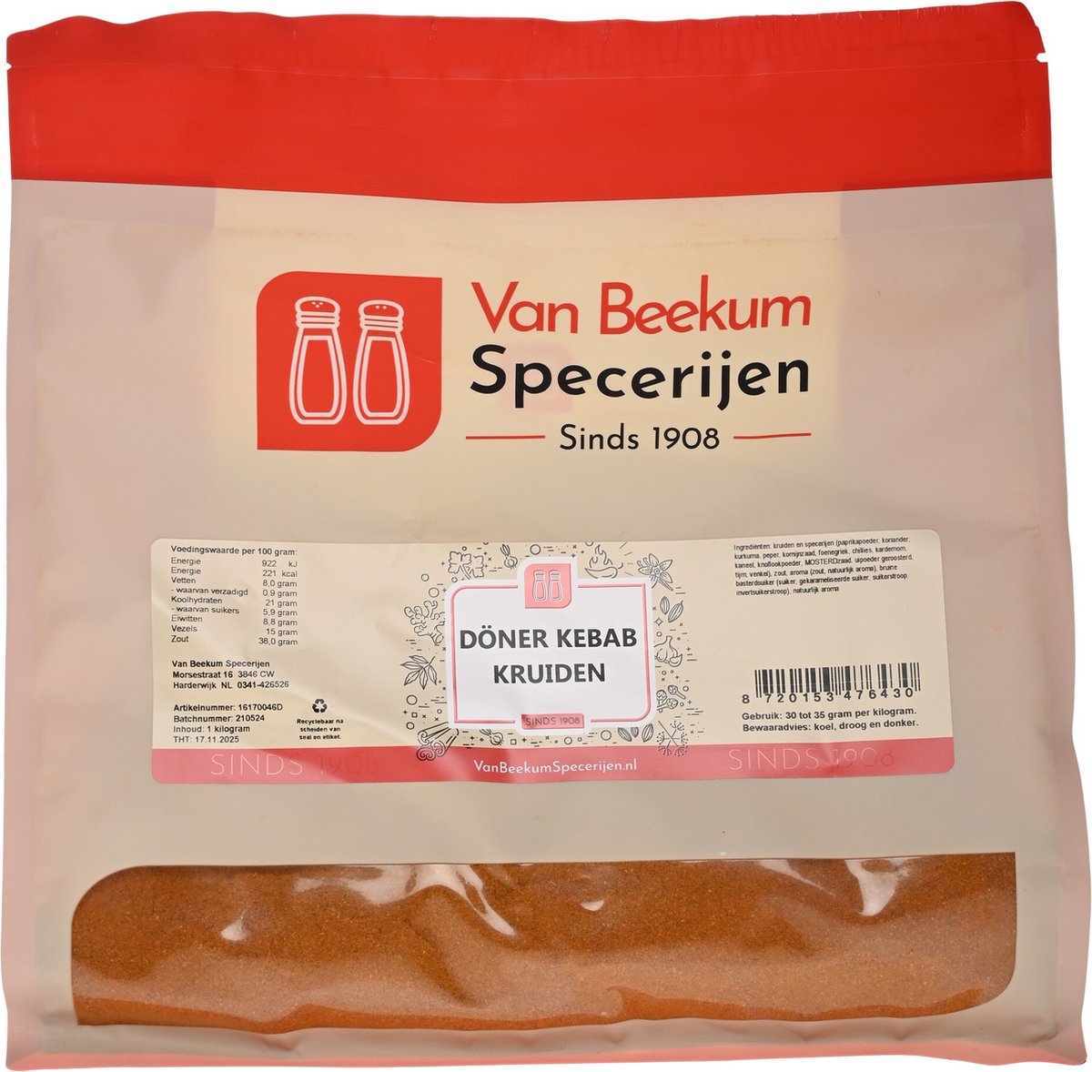 Goedkoopste Van Beekum Specerijen - Döner Kebab Kruiden - 1 kilo (hersluitbare stazak