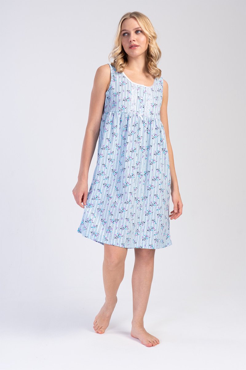 Vienetta - Dames Nachthemd, Mouwloos, Blauw - XL