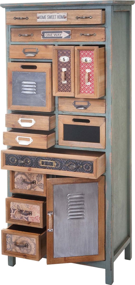 Apothekerskast MCW-A43, ladekast, massief dennenhout, vintage shabby-look, 138x57x32 cm