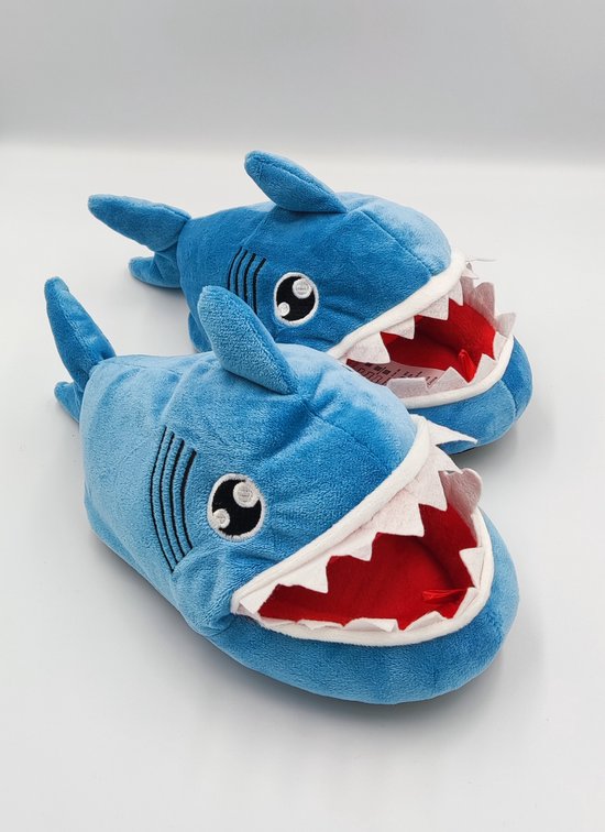 Chaussons enfants tendance et amusants en forme de piranha - très doux - facteur amusant d'entrée en bouche - pour garçons et filles - bleu - taille 35