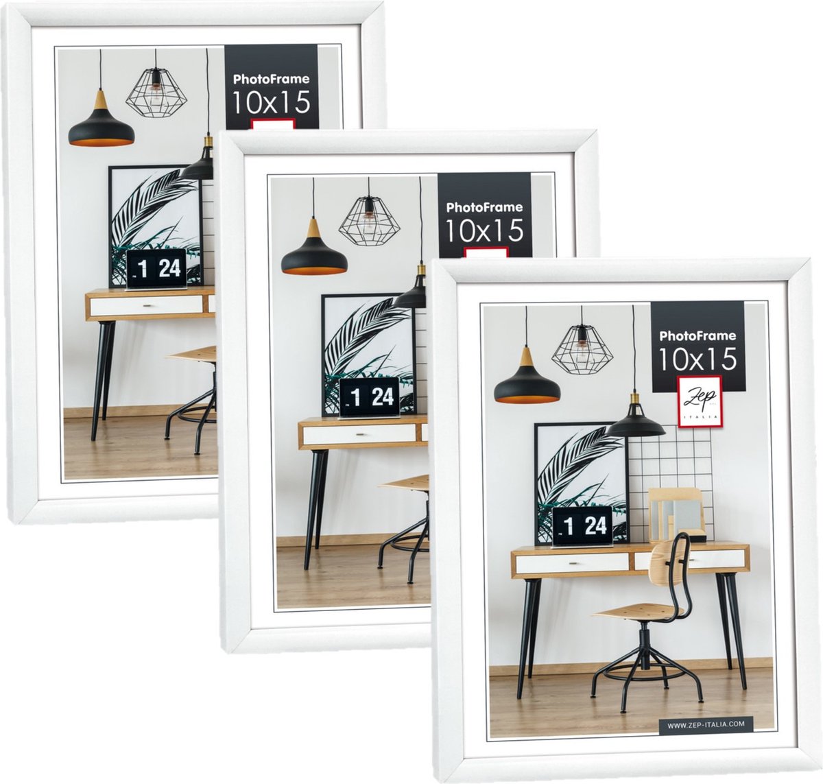 Zep Fotolijst - 3x stuks - wit - kunststof - voor foto van 10 x 15 cm - staand / hangend