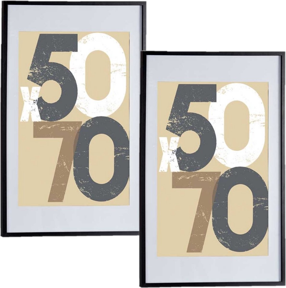 2x stuks houten fotolijst - zwart - 60 x 90 cm - fotolijstje - met passe-partout - decoratie