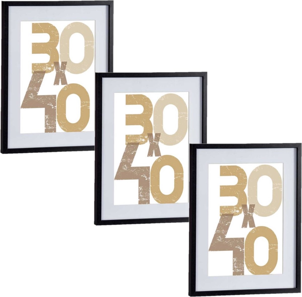 Arte r 3x stuks houten fotolijst - zwart - 40 x 50 cm - fotolijstje - met passe-partout - decoratie