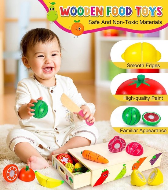 Houten fruit om te snijden Montessori 23 stuks