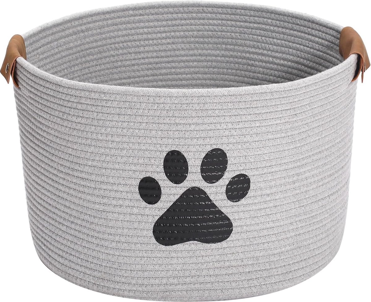Riokem ® Opbergmand voor hondenspeelgoed, Hondenspeelgoedmand, Opbergmand van katoenen touw, Ideaal voor het opbergen van speelgoed voor huisdieren, Huisdierbenodigdheden, Dekens, Grijs