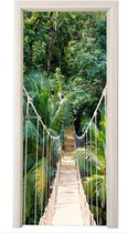Deurposter 80x205 cm - Deursticker Jungle - Palmboom - Brug - Natuur - Planten - Meubelfolie zelfklevend - Deurfolie woonkamer - Interieurfolie fotobehang - Deur plakfolie - Deurstickers - Deurbehang sticker - Kamer decoratie