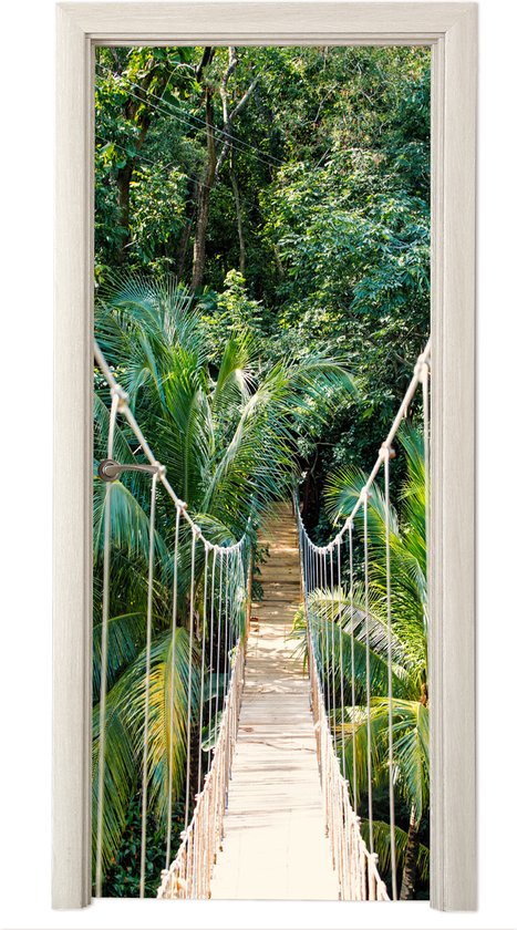 Foto: Deurposter 80x205 cm deursticker jungle palmboom brug natuur planten meubelfolie zelfklevend deurfolie woonkamer interieurfolie fotobehang deur plakfolie deurstickers deurbehang sticker kamer decoratie