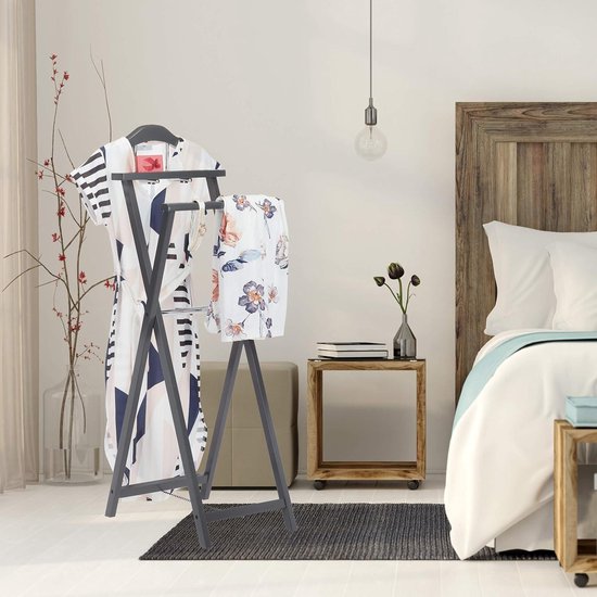 Opklapbare dressboy van hout voor jassen en broeken - Grijs - Met plankje