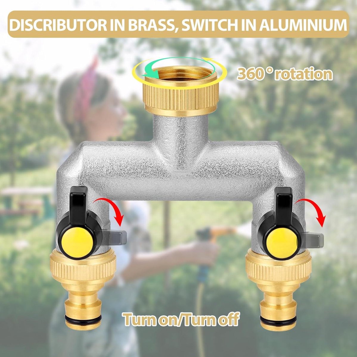 3-weg Waterverdeler OPERMAXER 3-weg Verdeler [Grote Doorstroming], 3/4 Inch Waterkraan Waterverdeler Van Vernikkeld Messing, Verlengde Metalen Handgreep, Grotere Uitlaat Voor Efficiëntere Tuinirrigatie 3/4 Inch Kraan Aansluiting