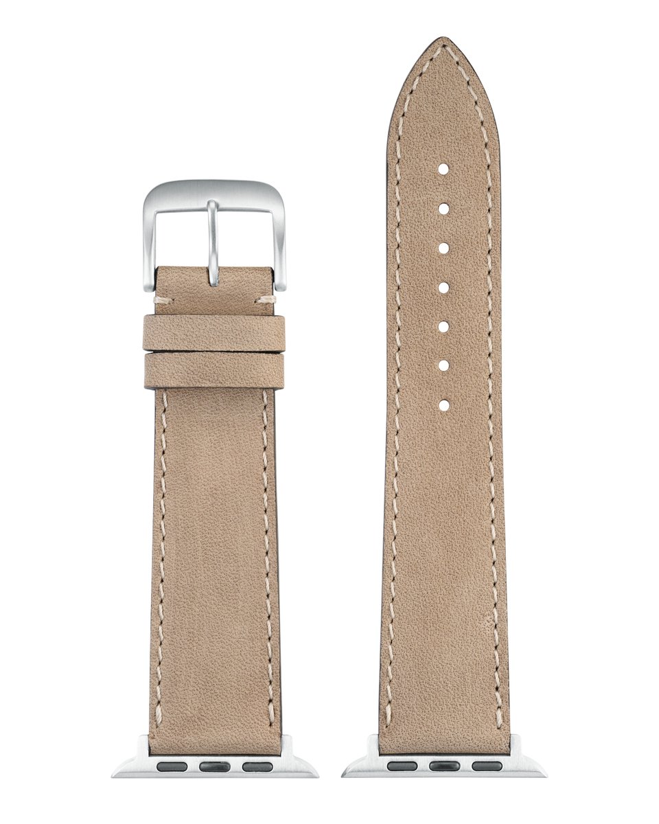 EULIT leer horlogeband geschikt voor Apple Watch 38-40-41 maat - Serie 1-2-3-4-5-6-7-8-9-10 + SE - nubuk smart - 20mm - beige - metalen verguld gesp - incl. adapter