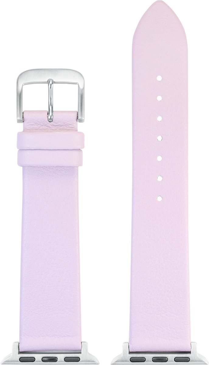EULIT horlogeband geschikt voor Apple Watch 42-44-45-46 maat - Serie 1-2-3-4-5-6-7-8-9-10 + SE - nappa smart - 22 mm - lila paars - metalen zwart gesp - incl. adapter