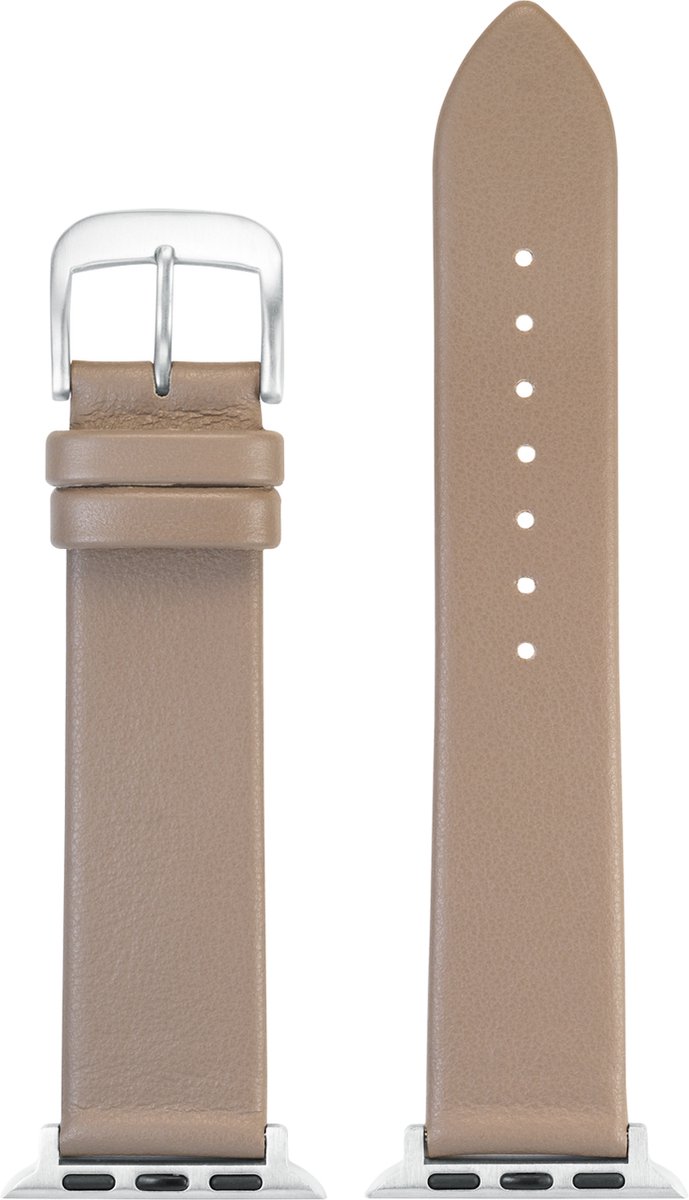 EULIT horlogeband geschikt voor Apple Watch 38-40-41 maat - Serie 1-2-3-4-5-6-7-8-9-10 + SE - nappa smart - 20 mm - taupe beige - metalen rose goud gesp - incl. adapter