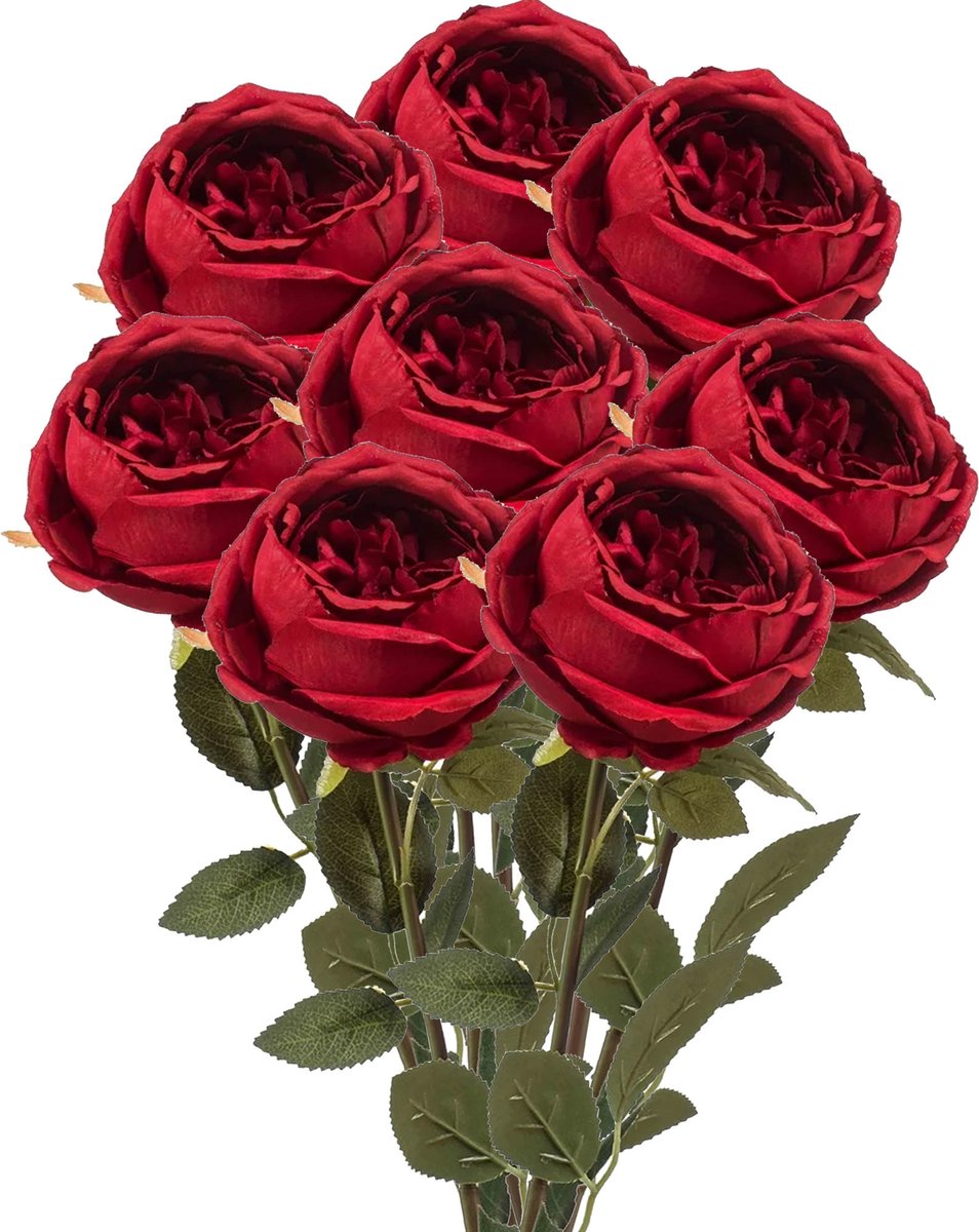 Emerald Kunstbloemen boeket roos Joelle - 8x - rood - 65 cm - decoratie bloemen