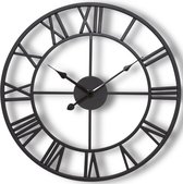HSXL - 40cm Kleine Stille Wandklok Landelijk en Industrieel uit Zwart Metaal - Klein - 40 cm - Metalen Industriële Klok met Romeinse Cijfers - Modern