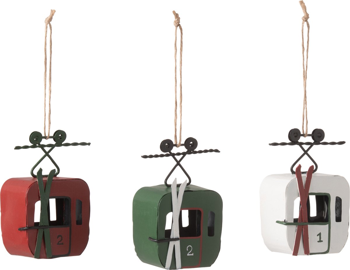 J-Line kersthanger Skilift Vierkant - metaal - mix - 3 stuks