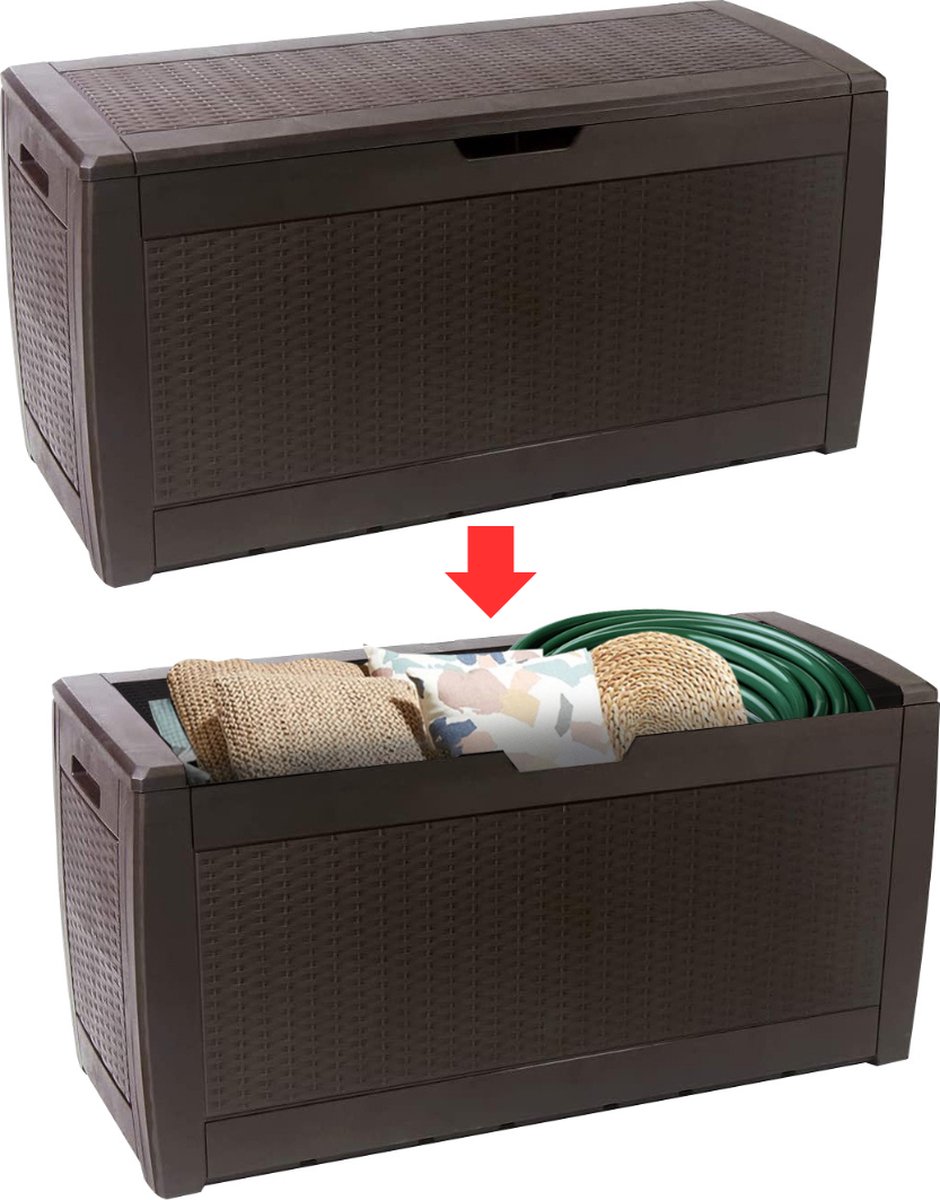 Dailysupplies Tuinkast Tuinkist Tuinkasten voor Buiten Tuinberging Kunststof 120x70x60cm Hout Look Bruin