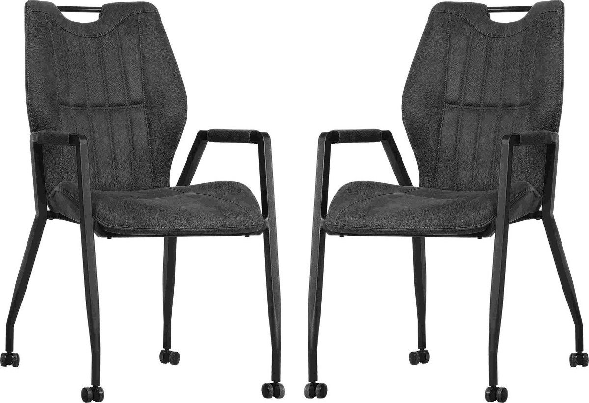 Stoel Olympic met wielen - Antraciet - set van 2 stuks