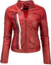 Urban 5884® - Tina - Dames Jas – Lams Leer – Uitneembare Protectie – Motorjas -  Rood – Maat 4XL