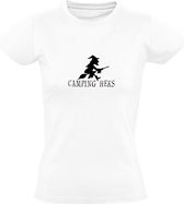 Camping Heks | Dames T-shirt | Wit | Bezem | Heksen | Witch | Halloween | Magie | Fantasie | Harry Potter | School