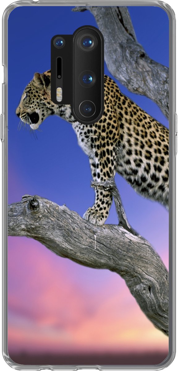 Telefoonhoesje Geschikt voor OnePlus 8 Pro hoesje - Luipaard - Boom - Tak - Siliconen Telefoonhoesje Telefoonhoesje