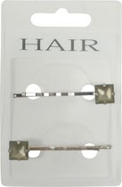 Haarspeld - Haarschuifje 5.0cm Vierkant Facetsteentje - Taupe - 2 stuks