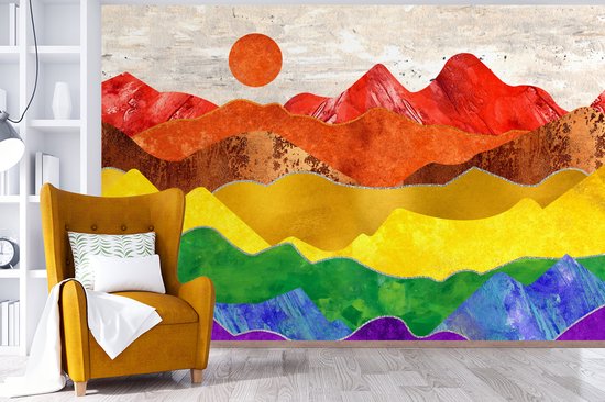 Behang - Fotobehang Pride - Regenboog - Marmer - Breedte 525 cm x hoogte 350 cm